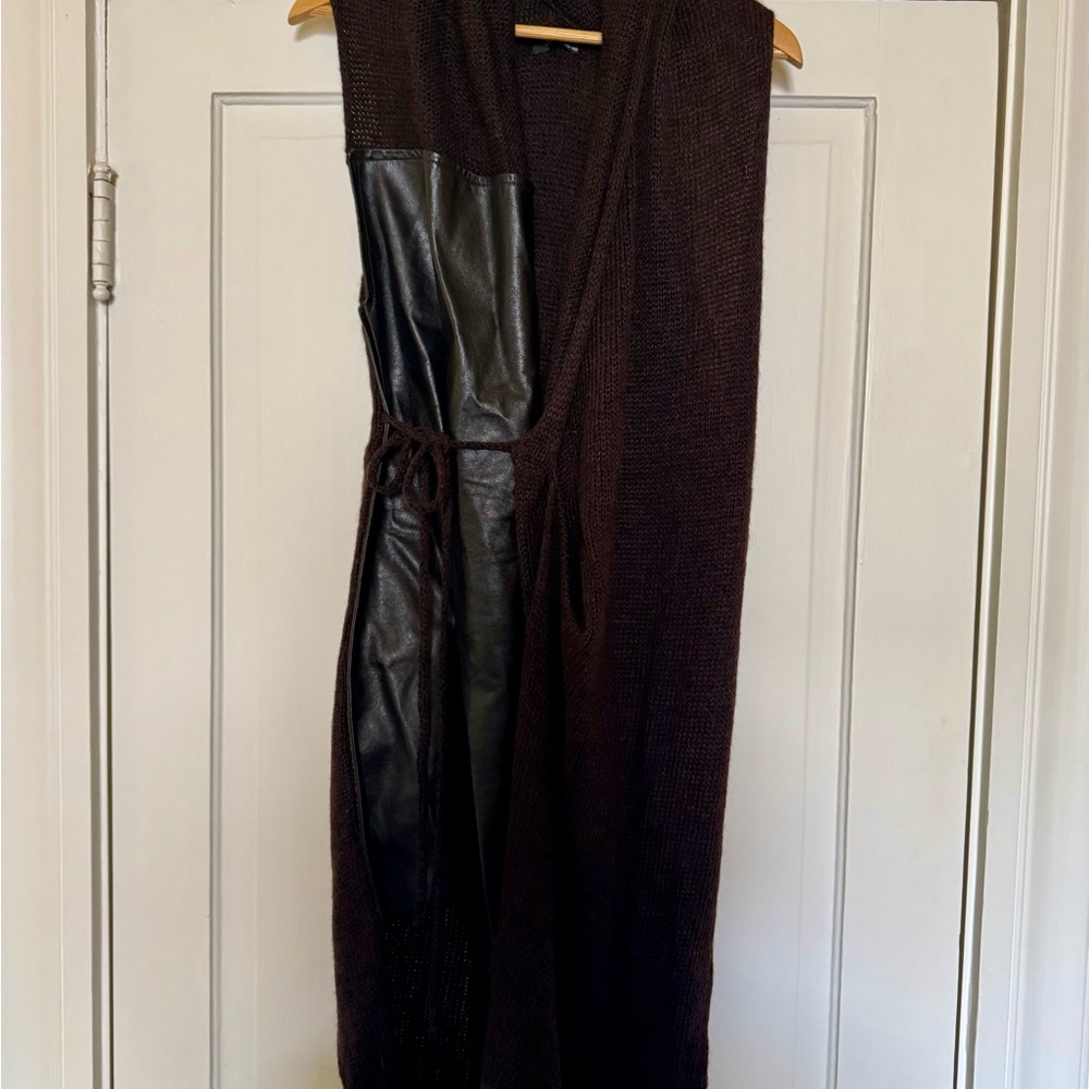 Unique Brown Sleeveless Long Cover with leather